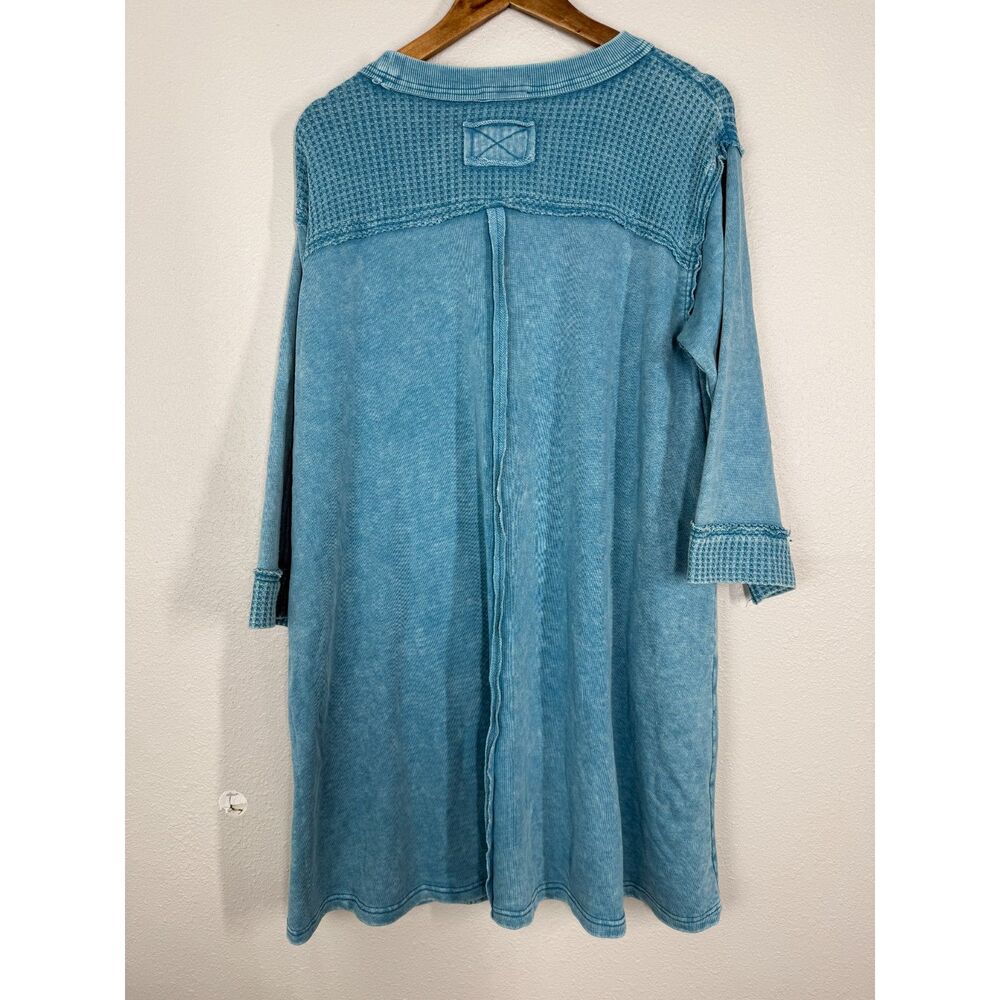 Easel Womens Oversized Blue Dress Sz S Boho Waffle Knit Casual Soft Lounge - Picture 4 of 9